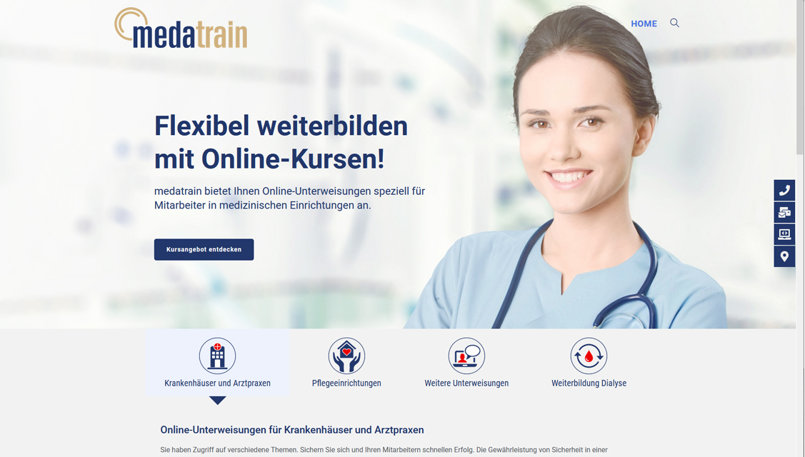 Auf der medatrain Plattform können Weiterbildungen und online Unterweisungen im Arbeitsschutz für medizinisches Personal gebucht werden